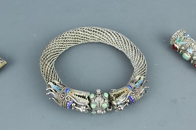 Lot 2059 - A Chinese white metal filigree ‘dragon’...