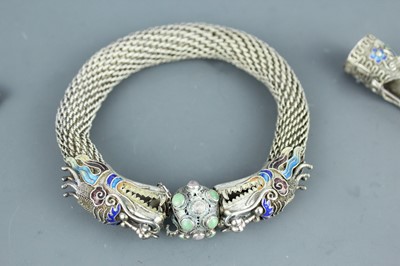 Lot 2059 - A Chinese white metal filigree ‘dragon’...