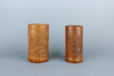 Lot 2088 - A pair of small Chinese bamboo carved brush...