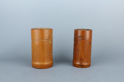 Lot 2088 - A pair of small Chinese bamboo carved brush...