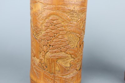 Lot 2088 - A pair of small Chinese bamboo carved brush...