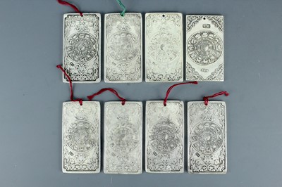 Lot 2058 - Seven Chinese white metal zodiac plaques...