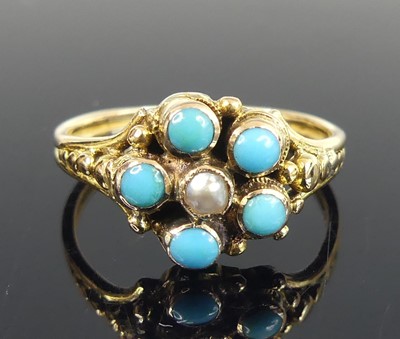 Lot 2638 - A late Victorian yellow metal turquoise and...