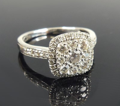 Lot 2652 - A white metal diamond square cluster ring...