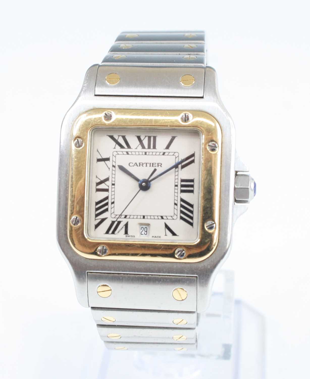 Lot 2604 - A Cartier Santos bi-metal mid-size wristwatch,...