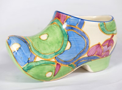 Lot 218 - A Clarice Cliff hand painted pottery clog in...
