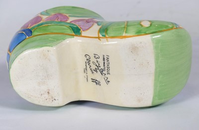 Lot 218 - A Clarice Cliff hand painted pottery clog in...