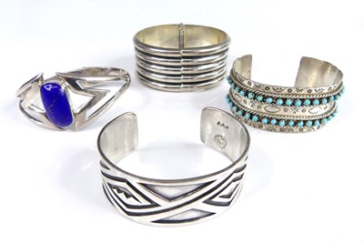 Lot 2666 - A Mexican silver and lapis lazuli set hinge...