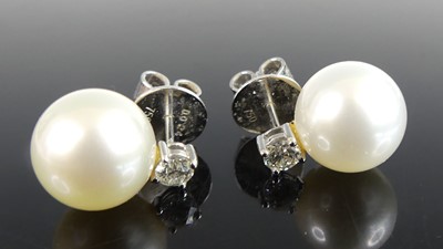 Lot 2711 - A pair of 18ct white gold, cultured South Sea...