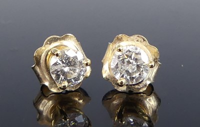 Lot 2714 - A pair of 18ct yellow gold diamond single...