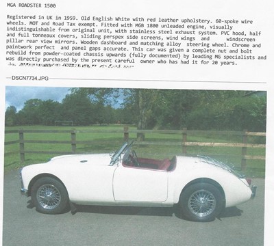 Lot 2907 - A 1959 MG MGA Roadster 1798cc Registration WXA...