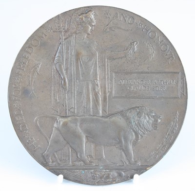 Lot 3324 - A WW I bronze memorial plaque, naming...