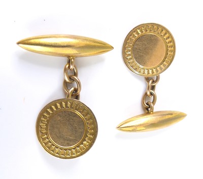 Lot 2743 - A pair of 15ct gold cufflinks, each having...