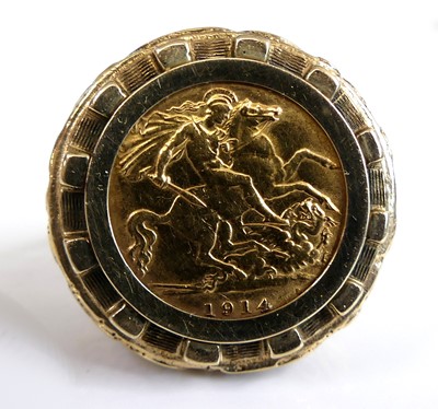 Lot 2750 - A yellow metal half sovereign ring, the George...