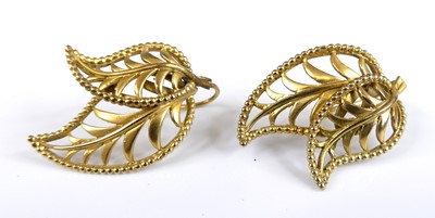 Lot 2751 - A pair of 9ct gold ear pendants each fashioned...