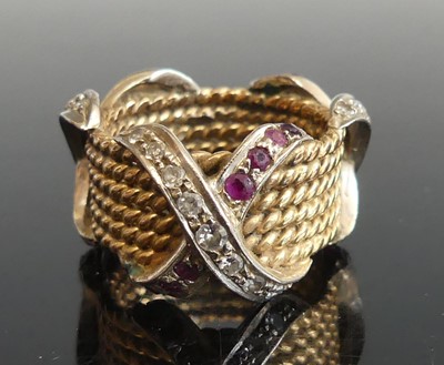 Lot 2806 - A yellow and white metal, ruby and diamond...