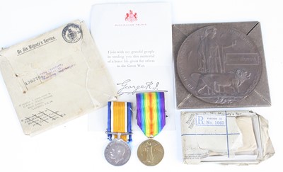 Lot 3407 - A WW I Casualty group to include bronze...