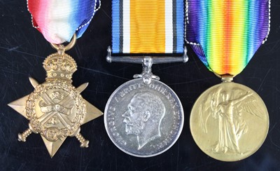 Lot 3368 - A WW I trio to include 1914 Mons Star, British...