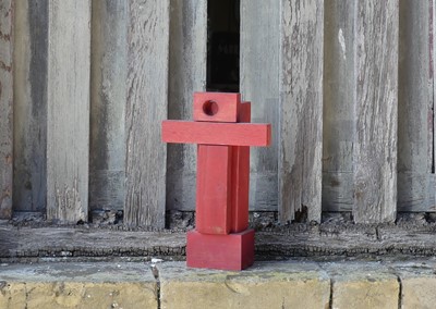 Lot 86 - Constructivist School - Red Painted Pine Cross,...