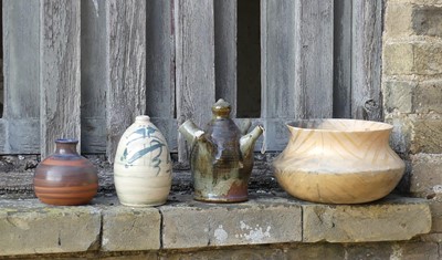 Lot 96 - A painted studio pottery mid-bellied squat...