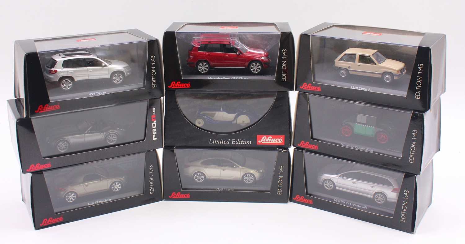 Lot 821 - Schuco 1/43 scale group of 9 diecast cars to...