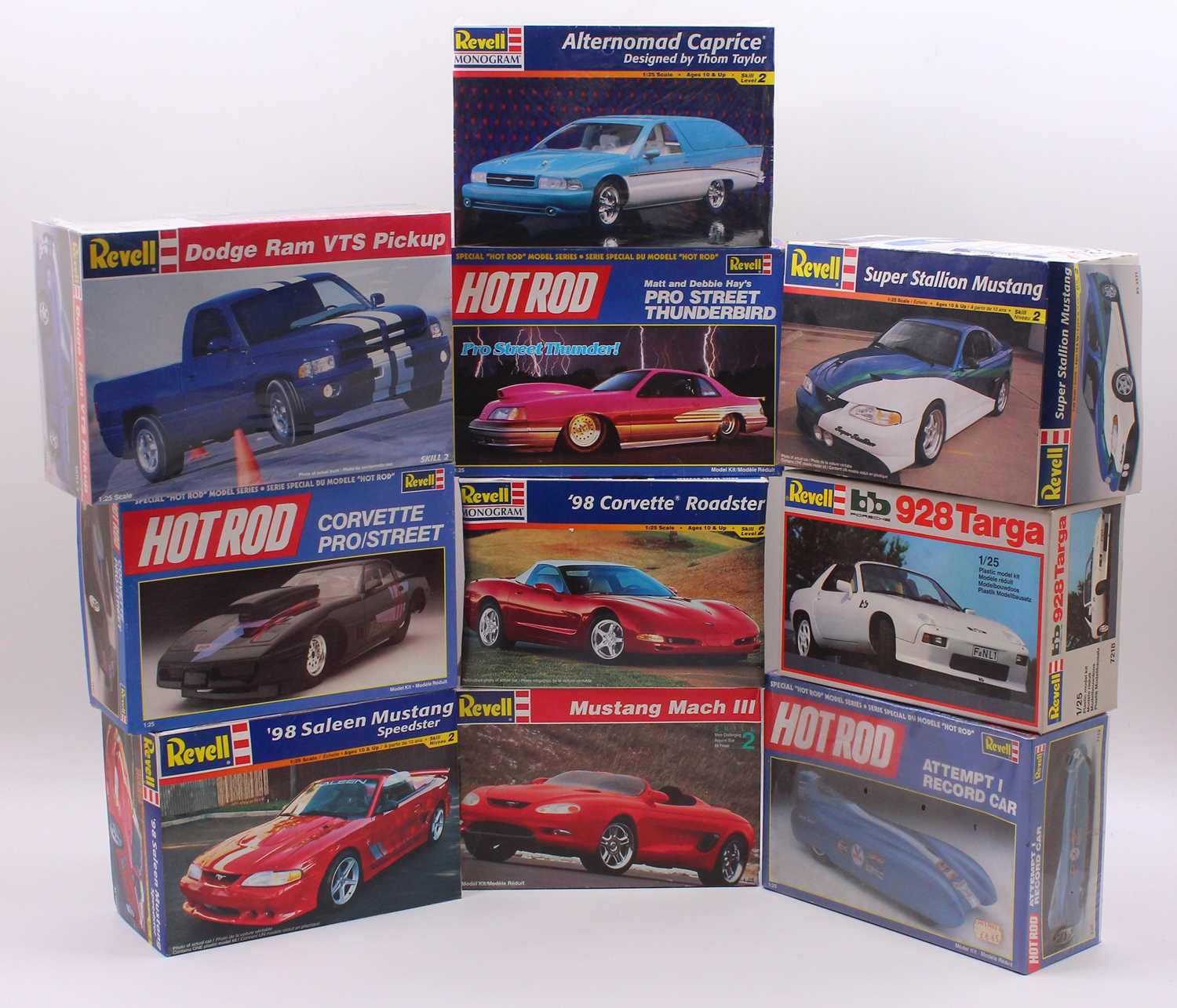 Lot 625 - A collection of ten boxed Revell Hotrod and...