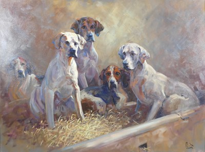 Lot 3568 - Malcolm Coward (b.1948) - A group of hounds in...