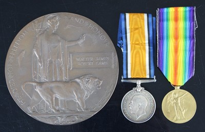 Lot 3339 - A WW I Casualty group to include bronze...