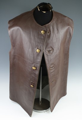 Lot 3312 - A WW II Belgian Army leather jerkin, the wool...