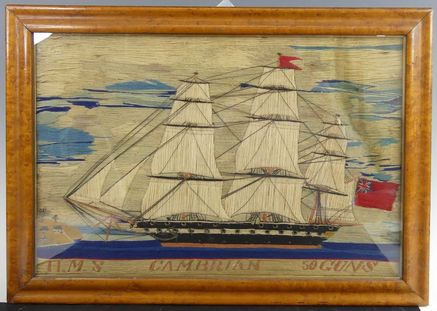 Lot 2195 - A 19th century sailor's woolwork depicting HMS...