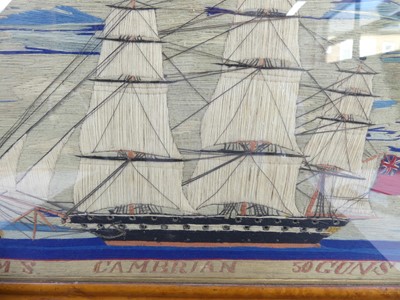 Lot 2195 - A 19th century sailor's woolwork depicting HMS...