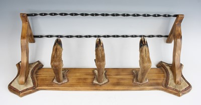 Lot 3590 - A pine wall mounted coat hook formed from...