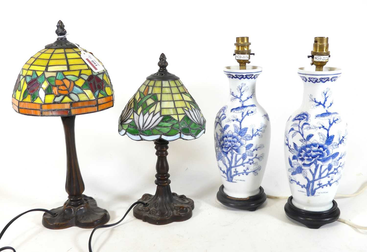 Lot 160 - A reproduction Tiffany style table lamp and...