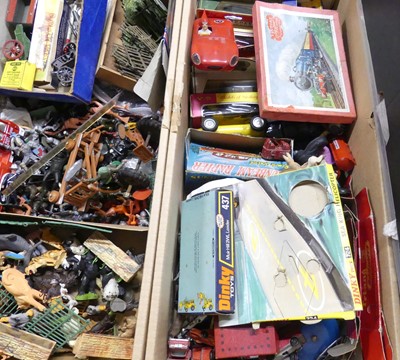 Lot 1543 - Two trays of mixed diecast, plastic miniatures,...