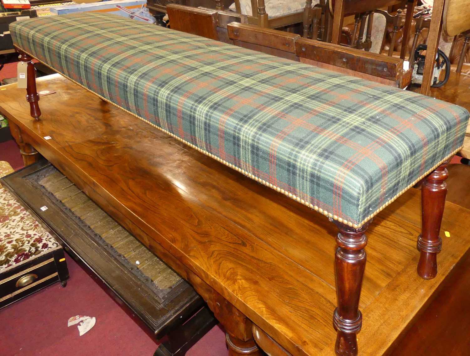 Lot 1308 - A cross fabric upholstered brass studded long...