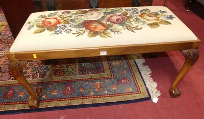 Lot 1397 - A beech twin dressing stool with embroidered...