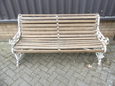 Lot 1428 - A Victorian cast iron ended and teak slatted...