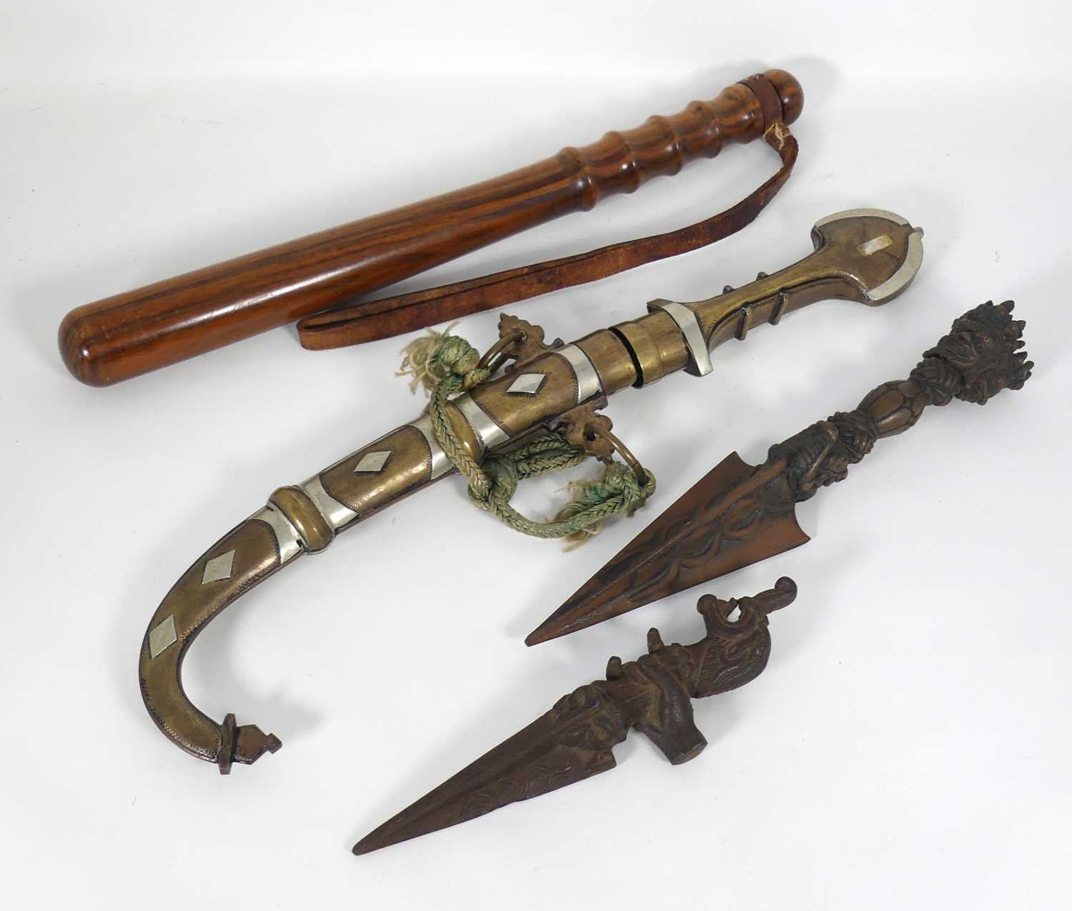 Lot 533 - A Phurba Tibetan ritual dagger; together with...