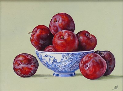 Lot 273 - David John Leathers (b.1940) - Plums in a...