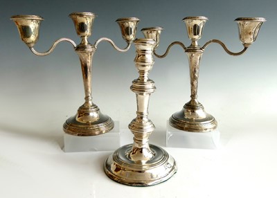 Lot 221 - A pair of Elizabeth II silver twin-branch...