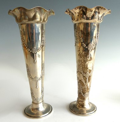 Lot 220 - A pair of Edwardian silver trumpet form spill...