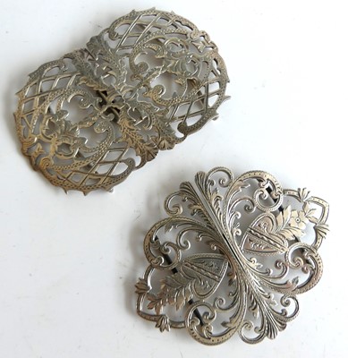 Lot 259 - Two turn of the century silver belt buckles,...