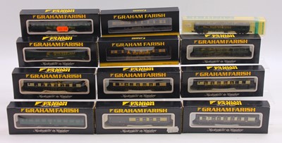 Lot 531 - One box containing 12 N gauge coaches, mostly...