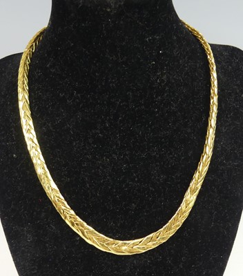 Lot 2316 - A yellow metal graduated chevron link necklet,...