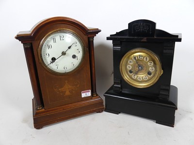 Lot 5 - An Edwardian walnut mantel clock, of...