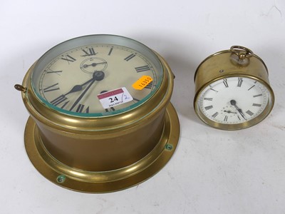 Lot 24 - A 20th century brass ships bulkhead clock, the...