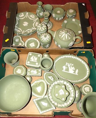 Lot 90 - A collection of green Wedgwood jasperware, to...