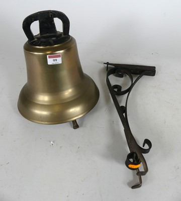 Lot 99 - A cast brass bell, with iron hanger, h.22cm;...