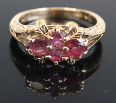 Lot 303 - A Victorian style 9ct gold, ruby cluster ring...