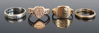 Lot 312 - Four various 9ct gold rings, to include a...